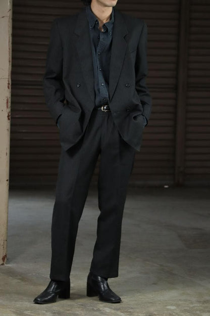 90s 2 Piece Setup Suit Double 2 Tuck Pinstripe Charcoal