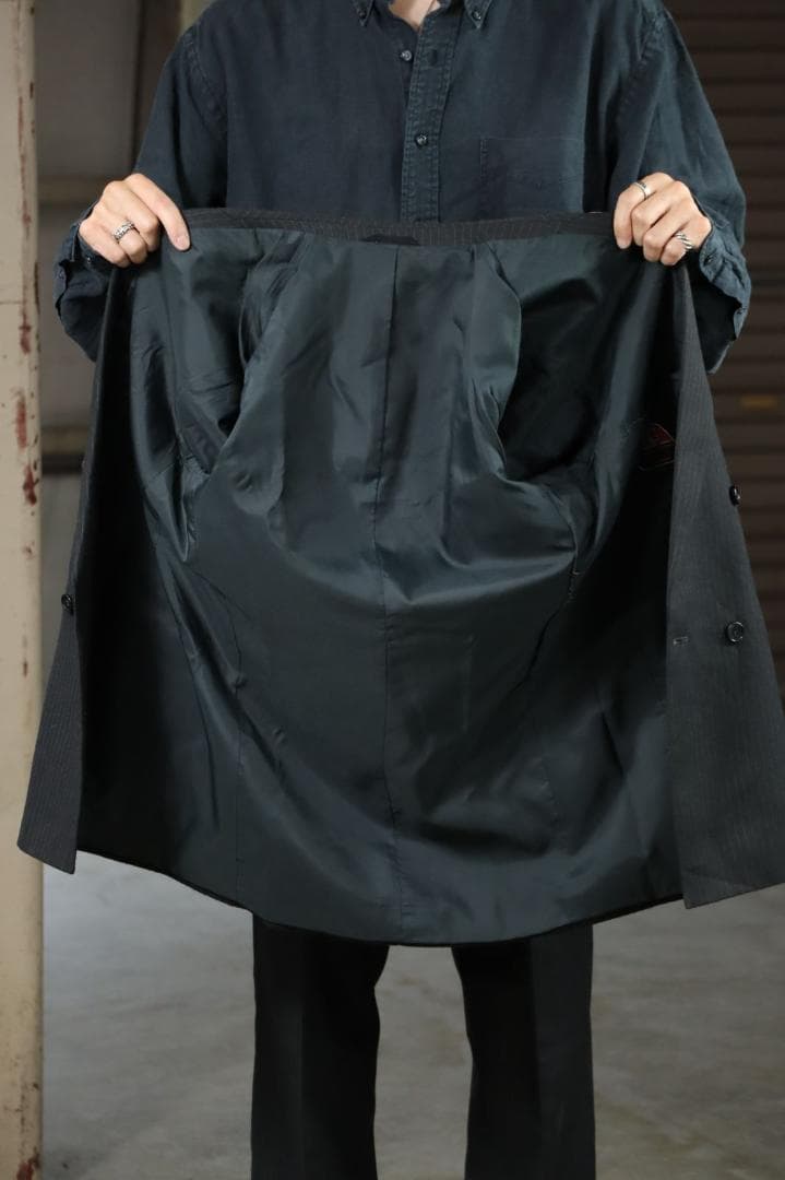 90s 2 Piece Setup Suit Double 2 Tuck Pinstripe Charcoal