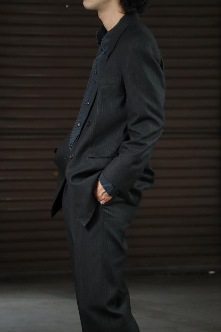 90s 2 Piece Setup Suit Double 2 Tuck Pinstripe Charcoal