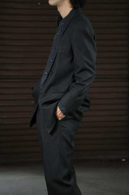 90s 2 Piece Setup Suit Double 2 Tuck Pinstripe Charcoal