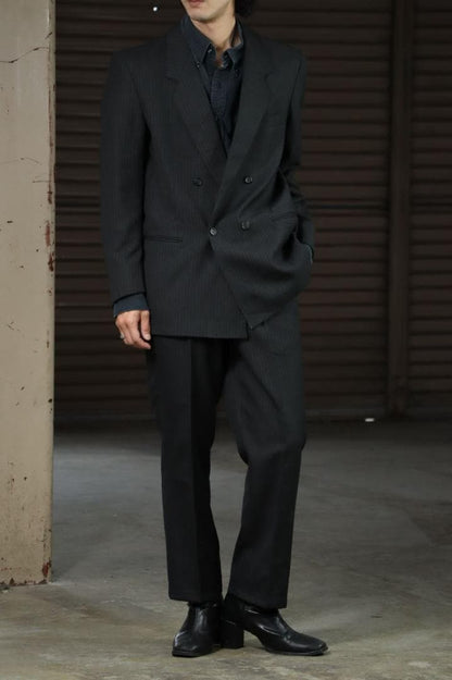 90s 2 Piece Setup Suit Double 2 Tuck Pinstripe Charcoal