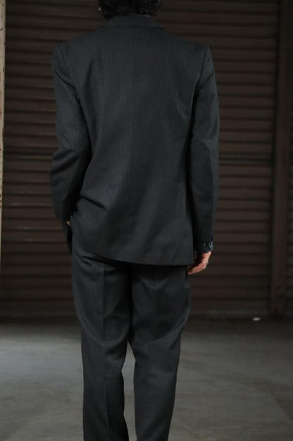 90s 2 Piece Setup Suit Double 2 Tuck Pinstripe Charcoal
