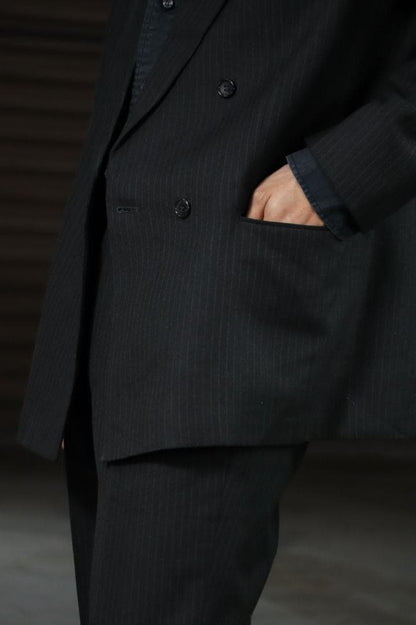 90s 2 Piece Setup Suit Double 2 Tuck Pinstripe Charcoal