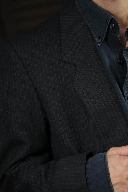 90s 2 Piece Setup Suit Double 2 Tuck Pinstripe Charcoal