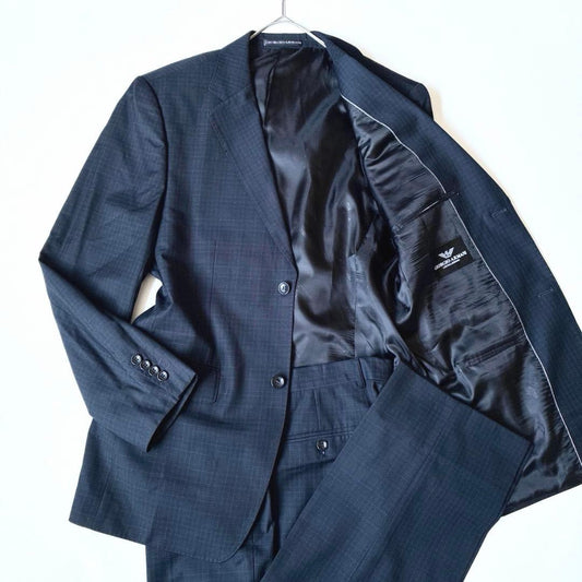 Giorgio Armani Setup Suit Navy Plaid Pattern