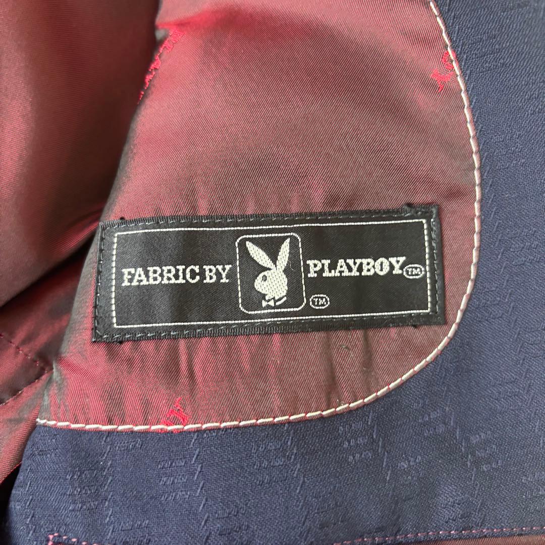 PLAYBOY✨Double suit, shadow pattern, lining wine red, engraved buttons, navy blue blur