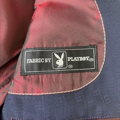PLAYBOY✨Double suit, shadow pattern, lining wine red, engraved buttons, navy blue blur