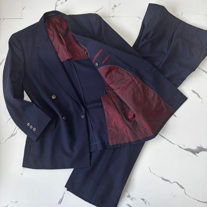 PLAYBOY✨Double suit, shadow pattern, lining wine red, engraved buttons, navy blue blur