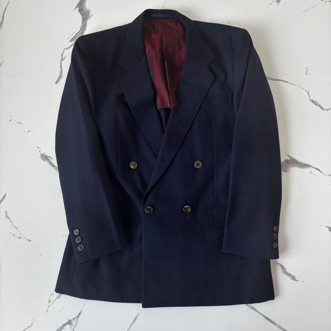 PLAYBOY✨Double suit, shadow pattern, lining wine red, engraved buttons, navy blue blur
