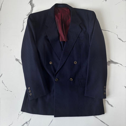 PLAYBOY✨Double suit, shadow pattern, lining wine red, engraved buttons, navy blue blur