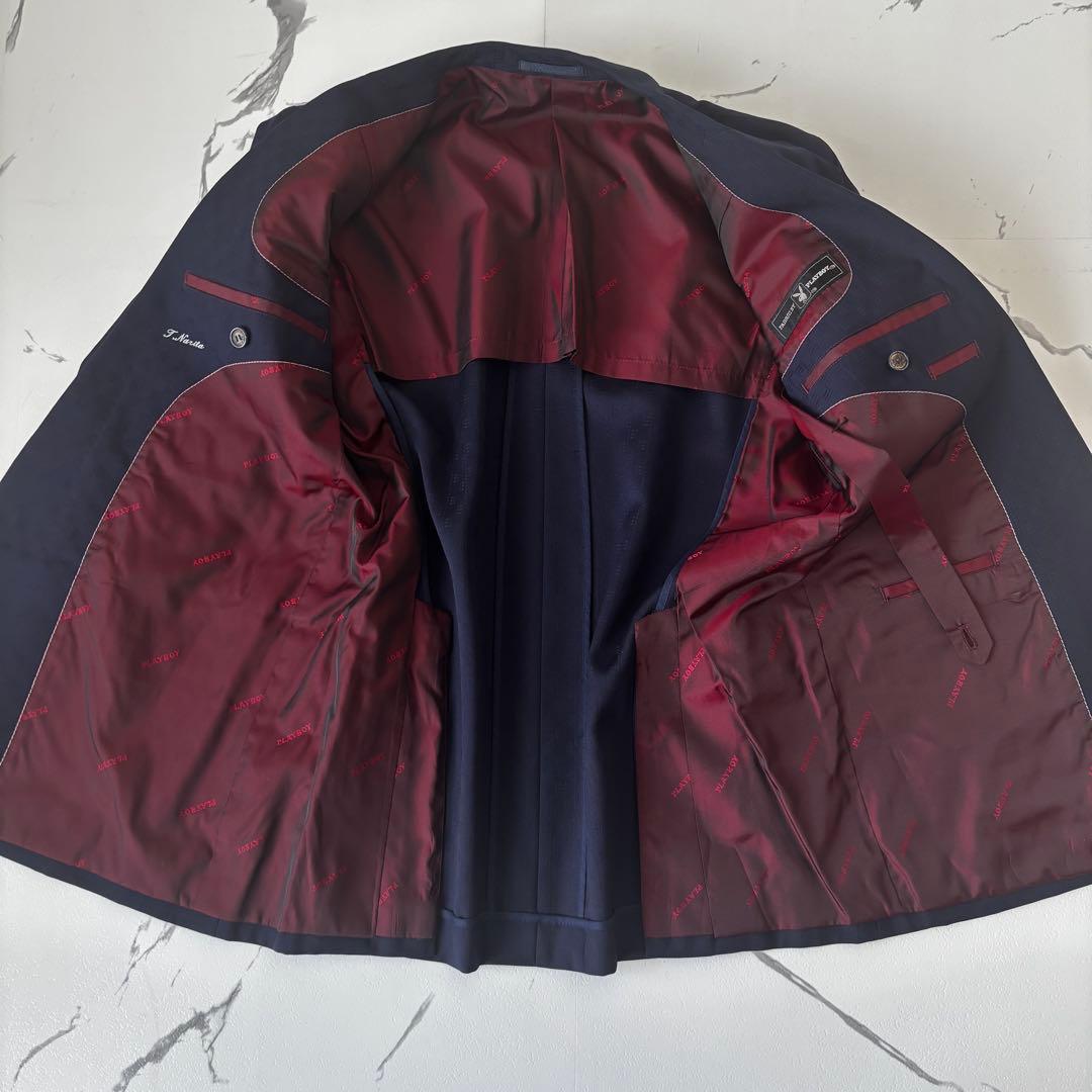 PLAYBOY✨Double suit, shadow pattern, lining wine red, engraved buttons, navy blue blur