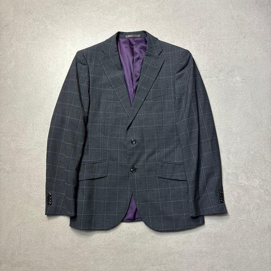 Tailored Jacket Windpen Check Gray Lining Purple Wool Mixed Suit Spring Autumn
