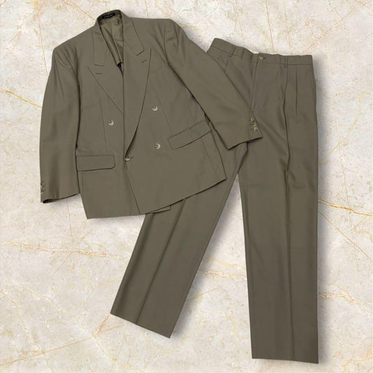 [Good Condition] VINTAGE Double Jacket Setup Suit Beige Unlined