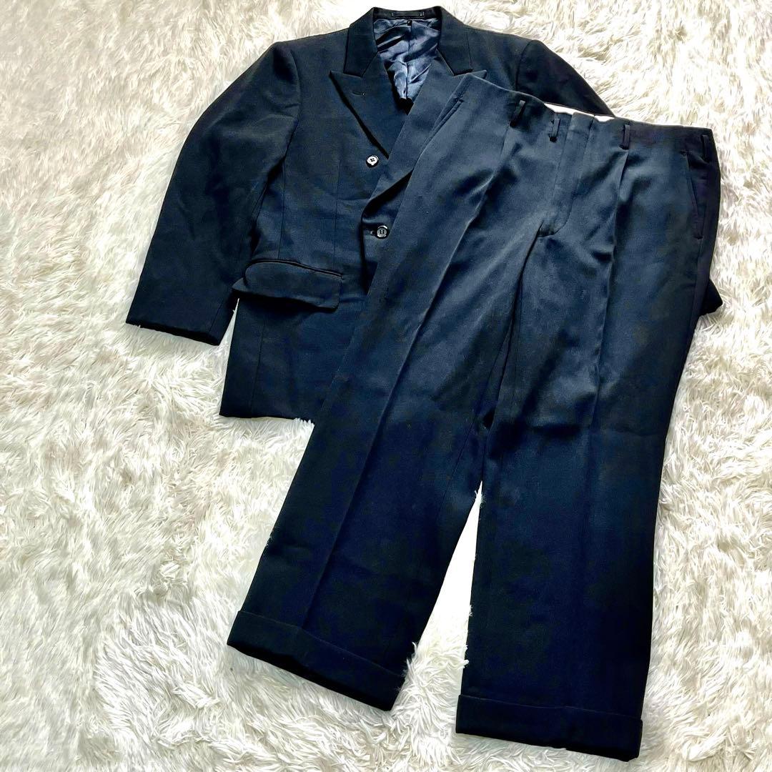 [Extremely beautiful item] Masaki Suda style double suit set up extra thick wide black vintage men's L