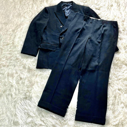 [Extremely beautiful item] Masaki Suda style double suit set up extra thick wide black vintage men's L