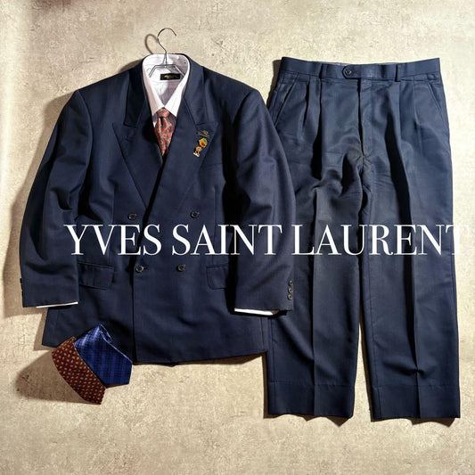 Yves Saint Laurent Double Breasted Setup Suit Pins Tie Shirt